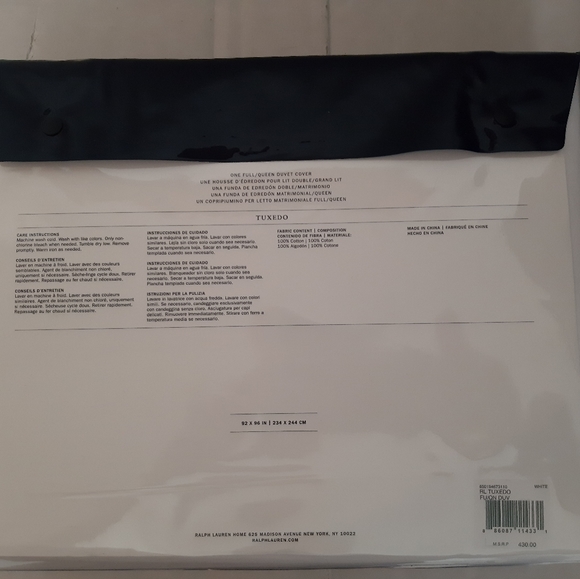 Ralph Lauren QUEEN Tuxedo Pleat Duvet Cover Only (no shams) - Picture 5 of 10